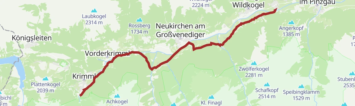 Route map: Tälerweg Mühlbach - Krimml